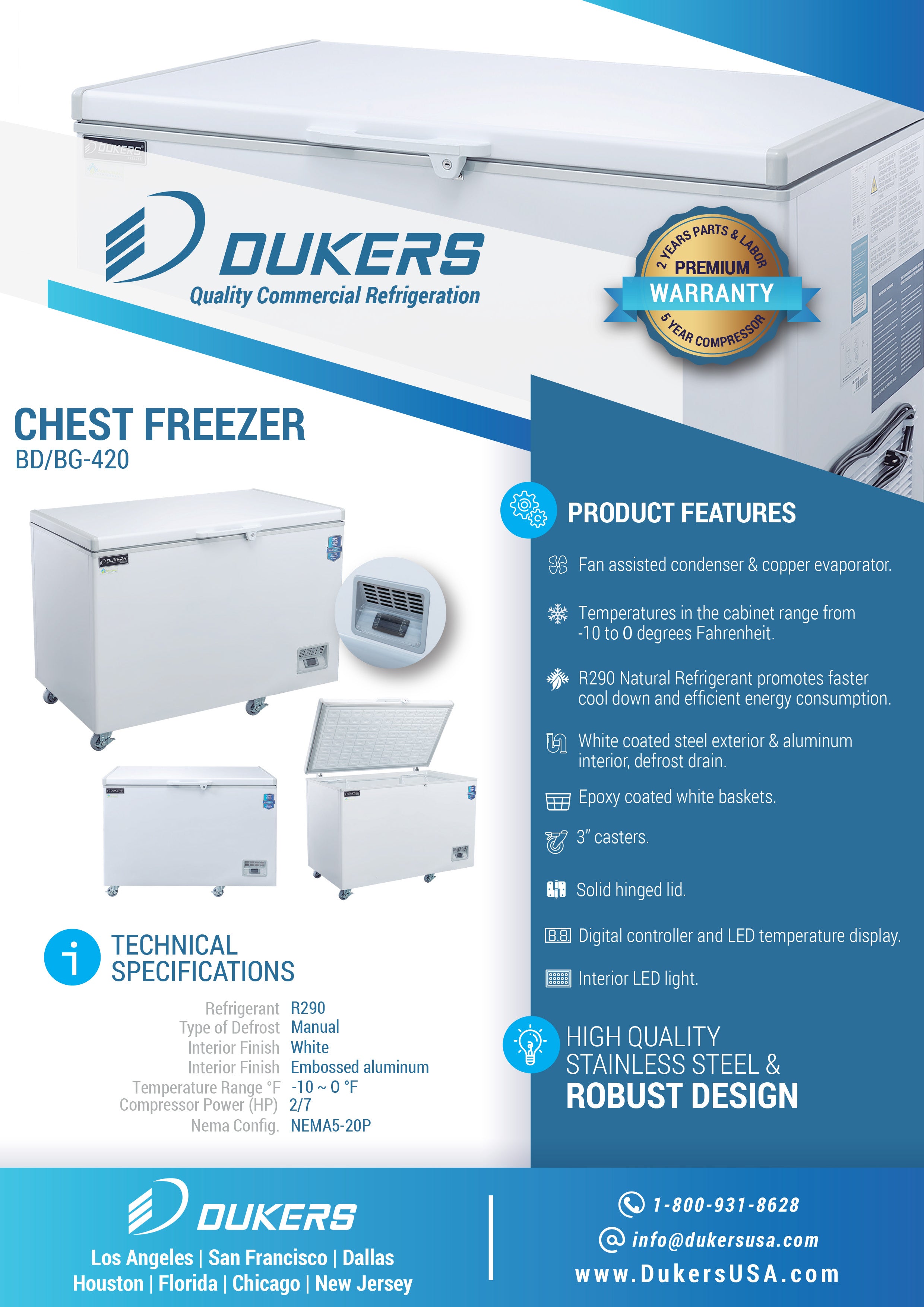 Dukers - BD/BG-420, 49" Chest Freezer With Solid Door