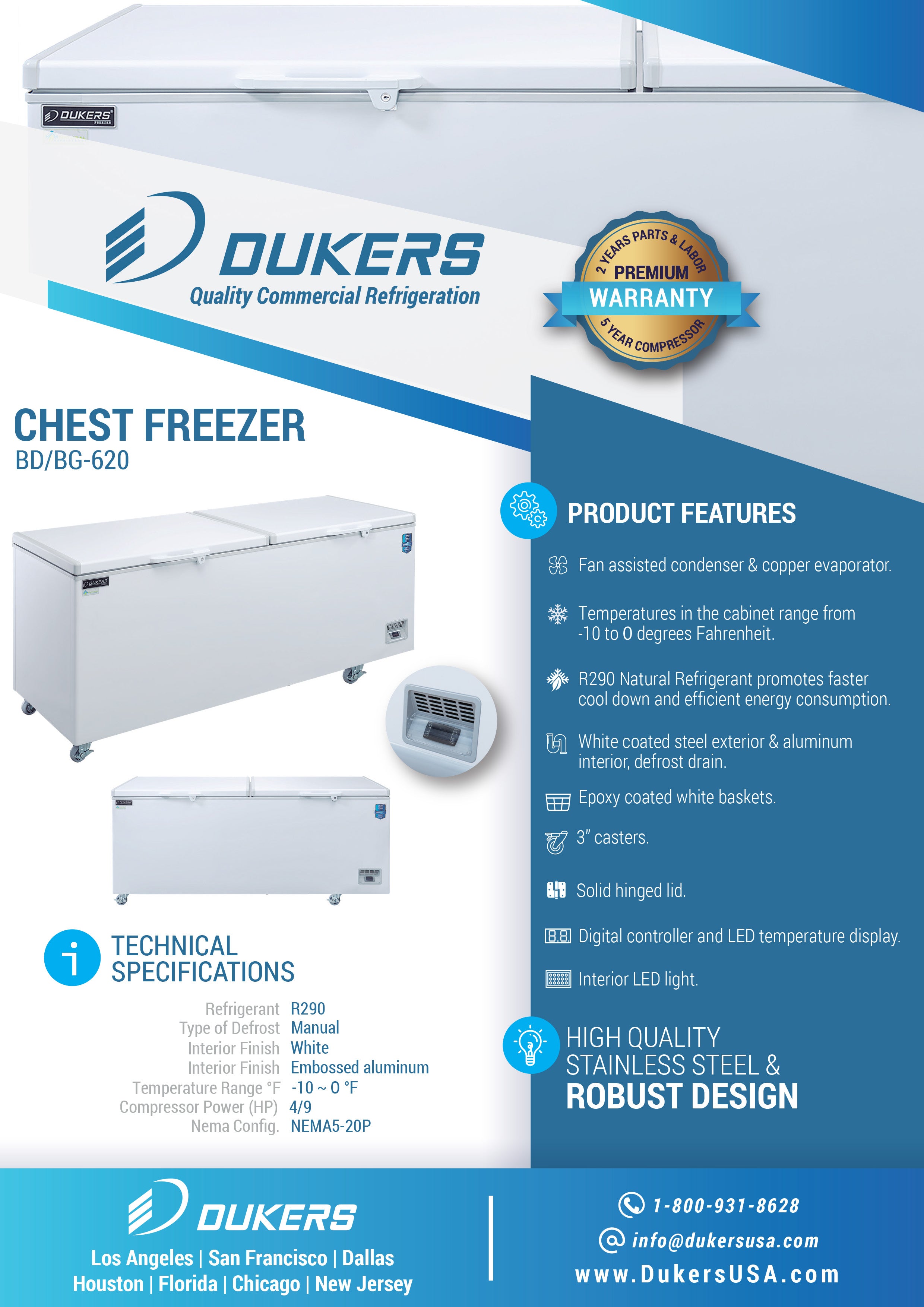 Dukers - BD/BG-620, 71" Chest Freezer With Solid Door