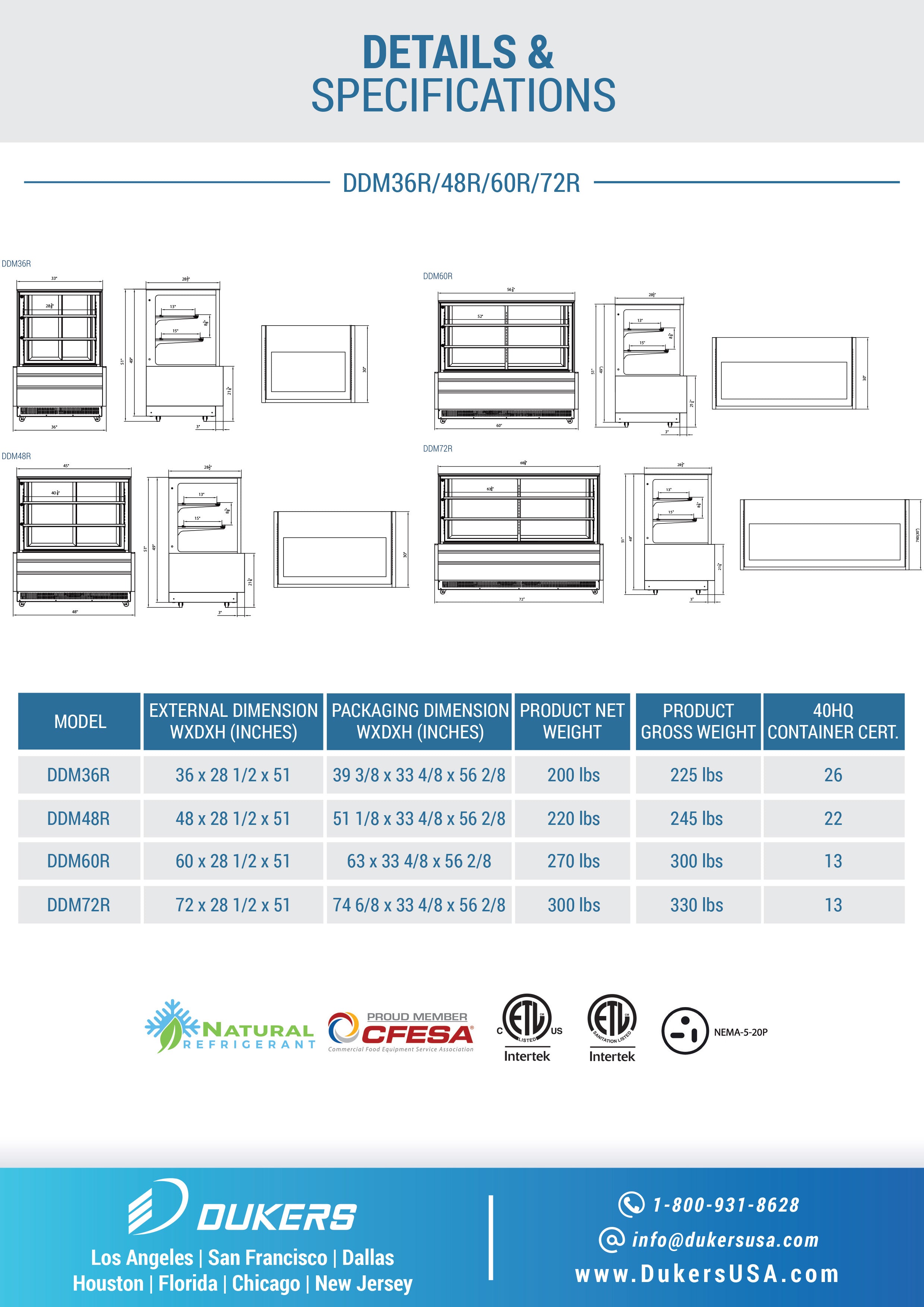 Dukers - DDM36R, 36" Straight Glass Bakery Case