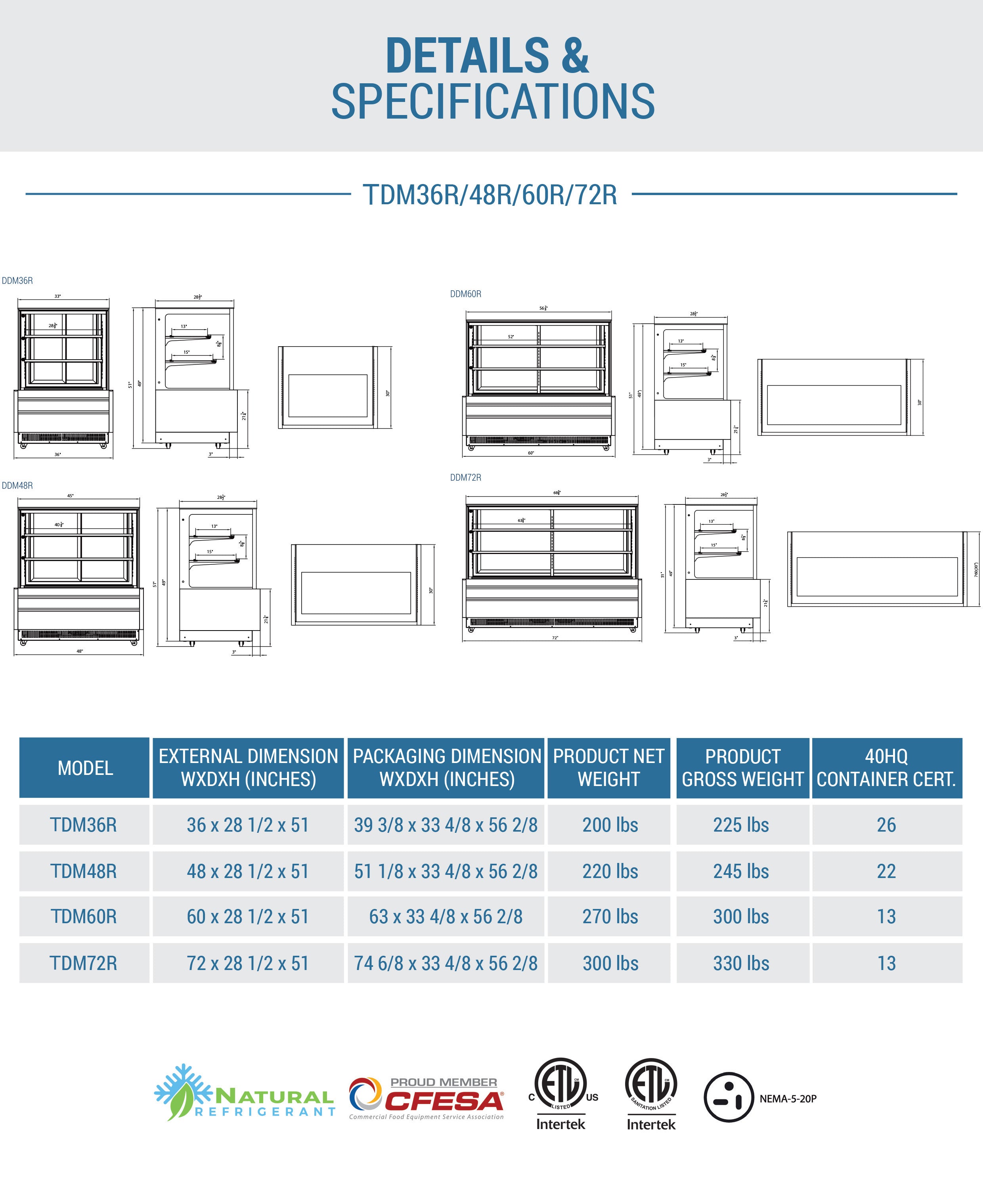 Chef AAA - TDM60R, 60" Straight Glass Bakery Case