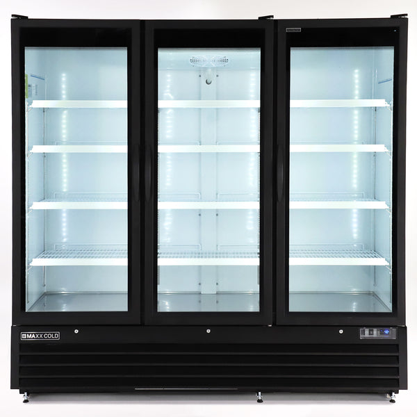 Maxx Cold - MXGDM-73RBHC Triple Glass Door Merchandiser Refrigerator, Large Storage Capacity, 73 cu. ft., in Black