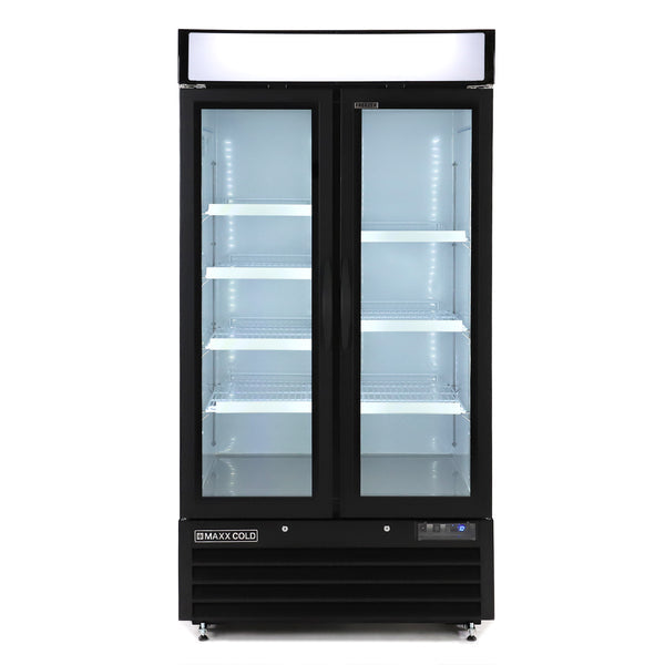 Maxx Cold - MXM2-36FBHC Double Glass Door Narrow Width Merchandiser Freezer, Swing Style Door, 36 cu. ft., Black