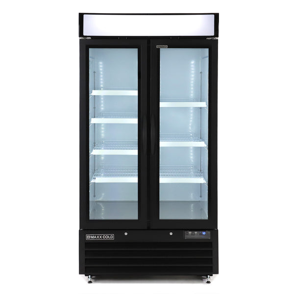 Maxx Cold - MXM2-36RHC Double Glass Door Narrow Width Merchandiser Refrigerator, Swing Door, 36 cu. ft., White