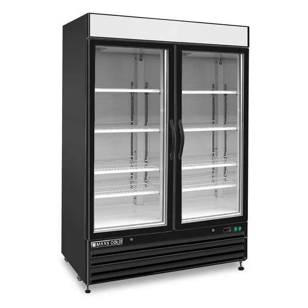 Maxx Cold - MXM2-48FBHC Double Glass Door Merchandiser Freezer, Swing Door, 48 cu. ft., Storage Capacity, in Black