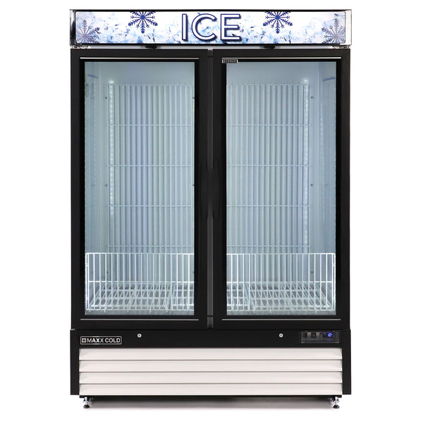 Maxx Cold - MXM2-48FHC-ICE Double Glass Door Ice Merchandiser Freezer, 48 cu. ft. Storage Capacity, in White