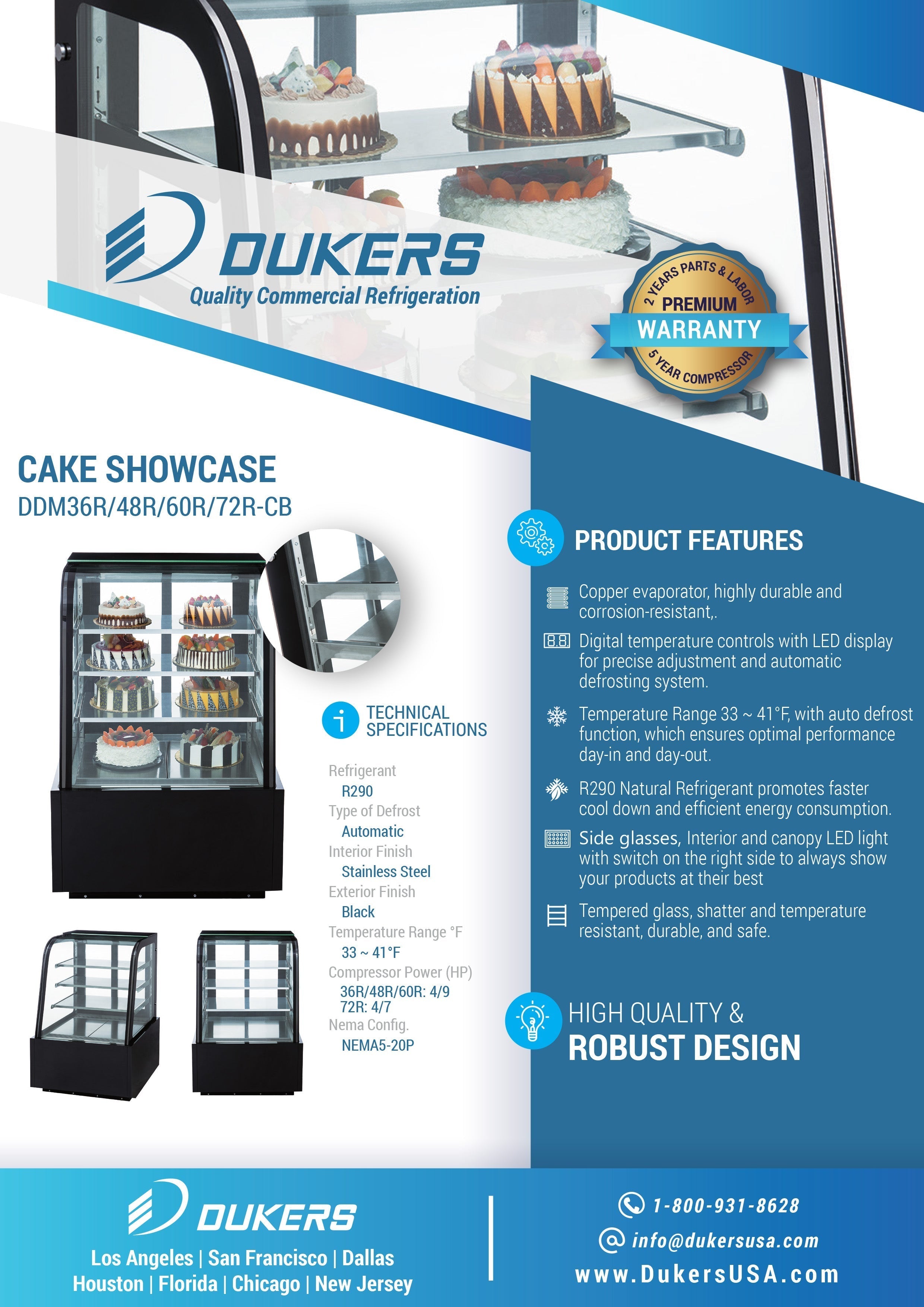 Dukers - DDM72R-CB, 72" Curved Glass Bakery Case