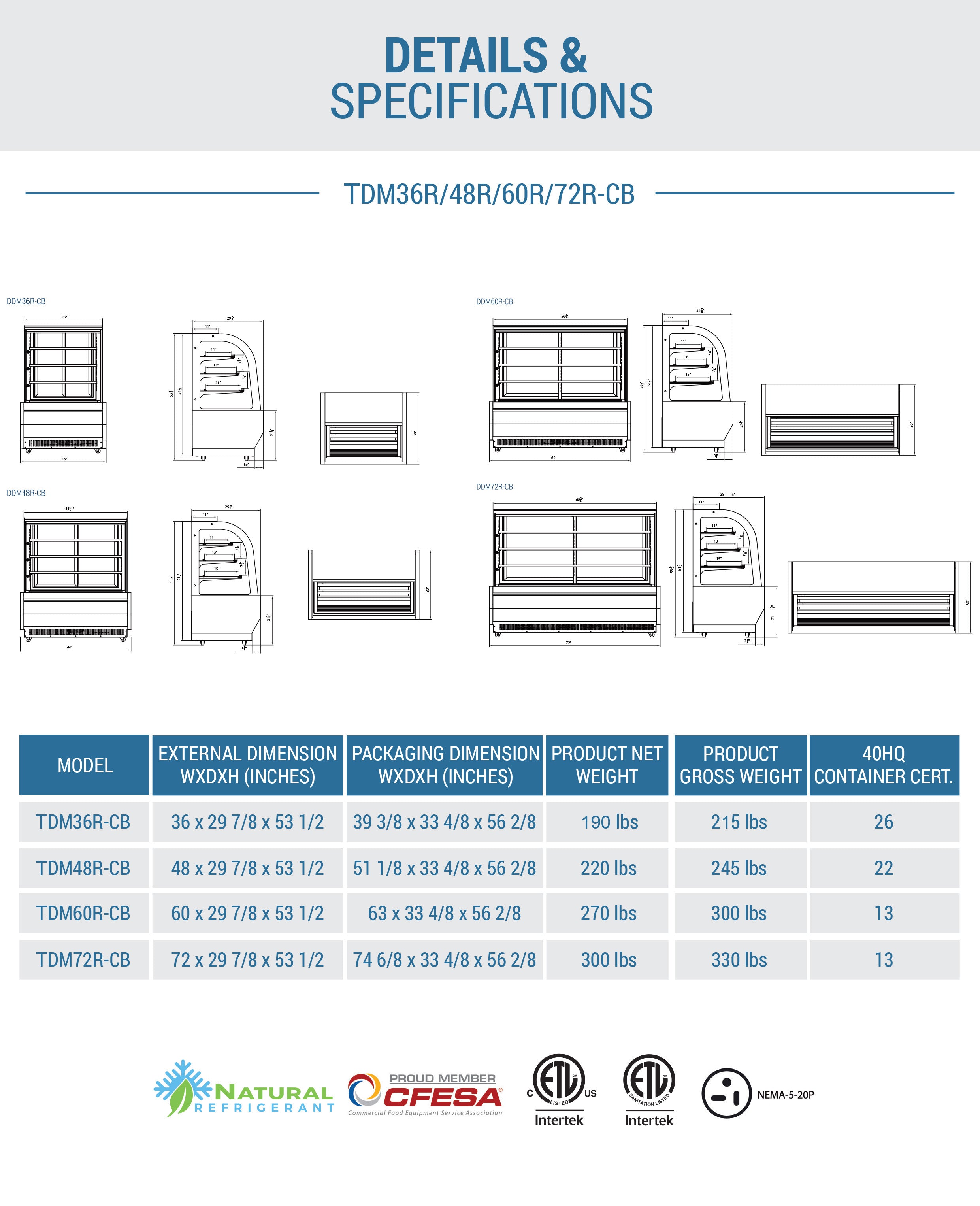 Chef AAA - TDM36R-CB, 36" Curved Glass Bakery Case