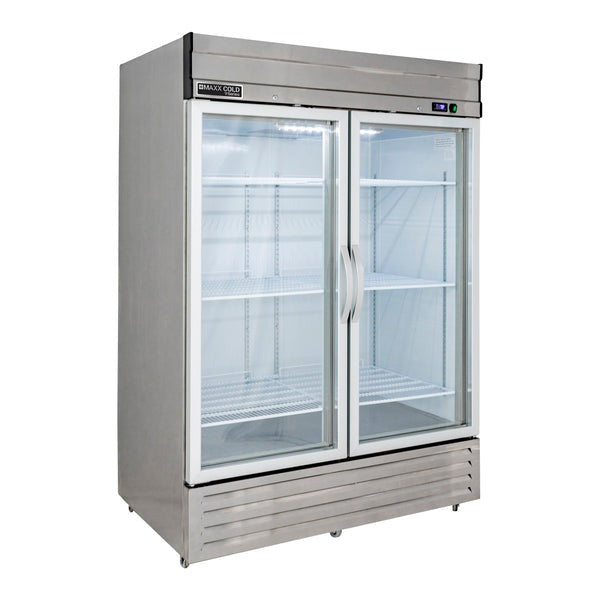 Maxx Cold - MVR-49GDHC V-Series 2 Glass Door Reach-In Refrigerator, Bottom Mount, in Stainless Steel