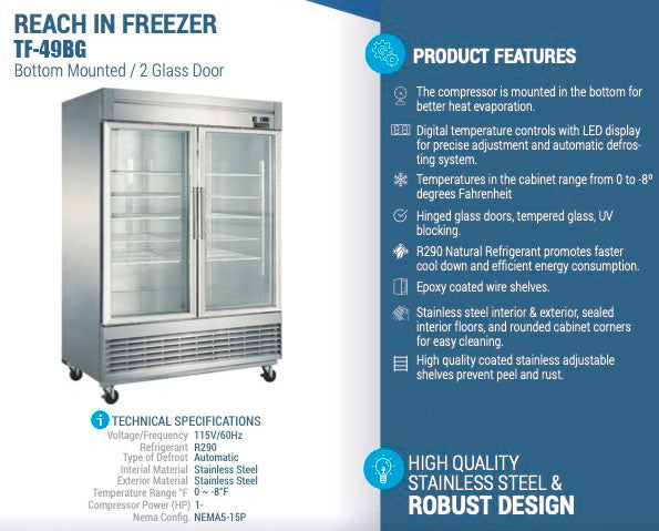 Chef AAA - TF-49BG 55" 2 Glass Door Reach-in Freezer 40.7 cu. ft.