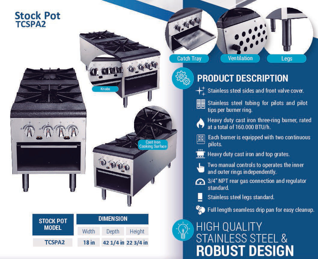 Chef AAA - TCSPA2 Commercial 2 Burner Stock Pot Range