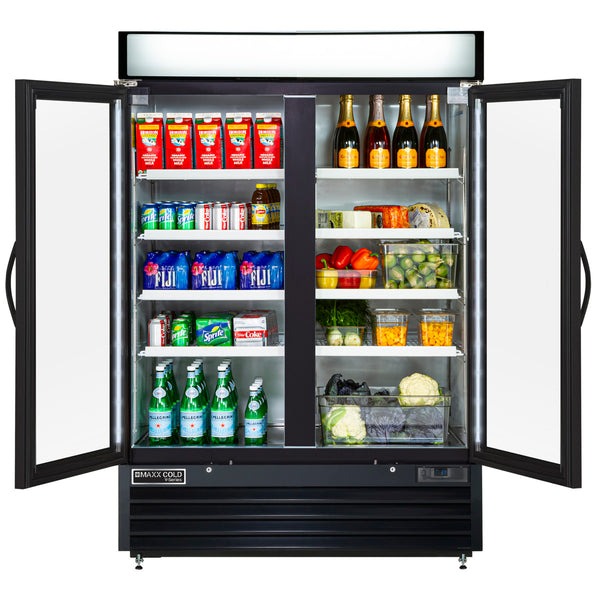 Maxx Cold - MVMR48B V-Series Double Glass Door Merchandiser Refrigerator, in Black