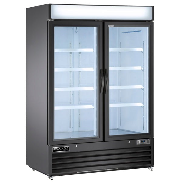 Maxx Cold - MVMF48B V-Series Double Glass Door Merchandiser Freezer, in Black