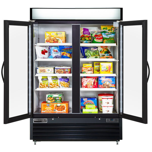 Maxx Cold - MVMF48B V-Series Double Glass Door Merchandiser Freezer, in Black