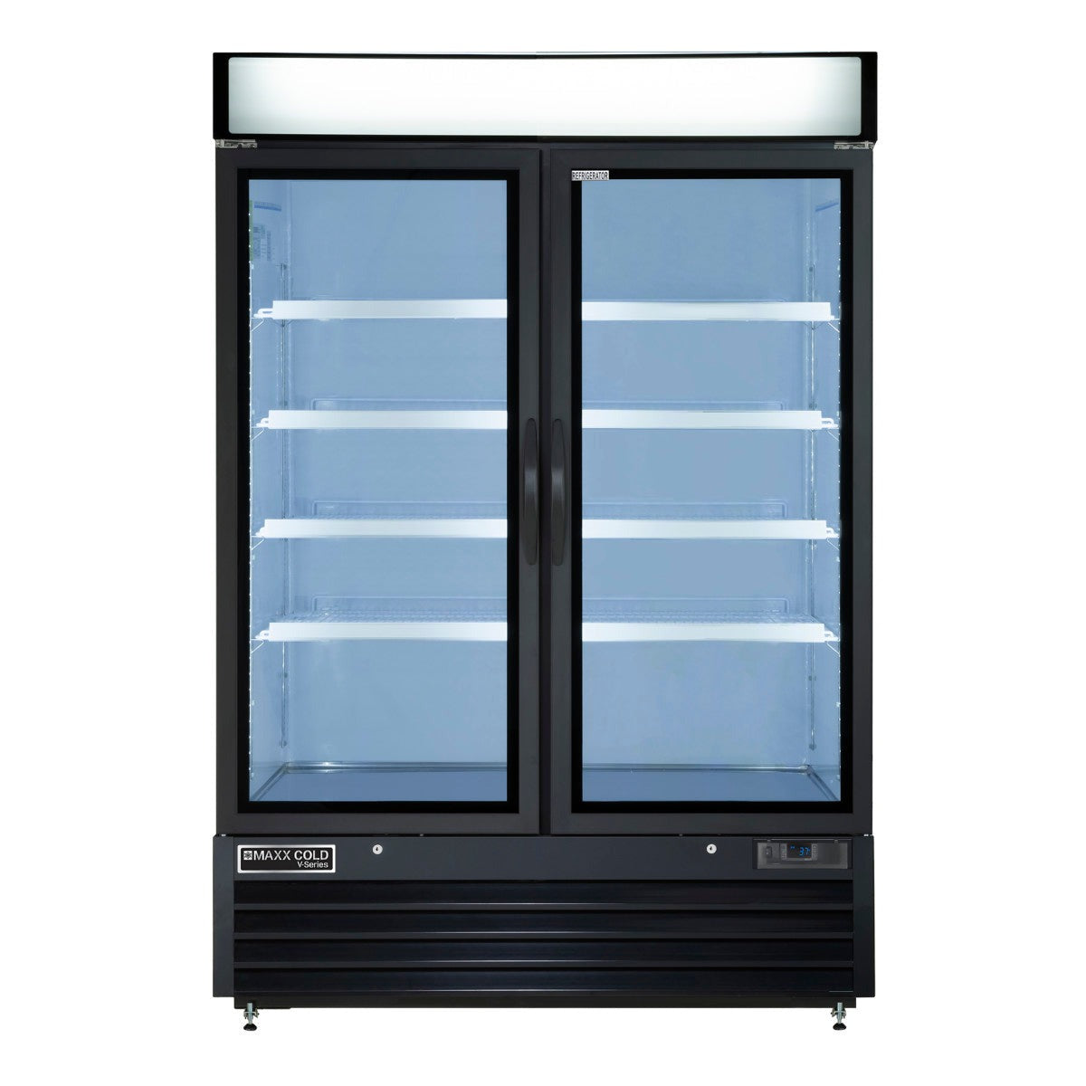 Maxx Cold - MVMR48B V-Series Double Glass Door Merchandiser Refrigerator, in Black