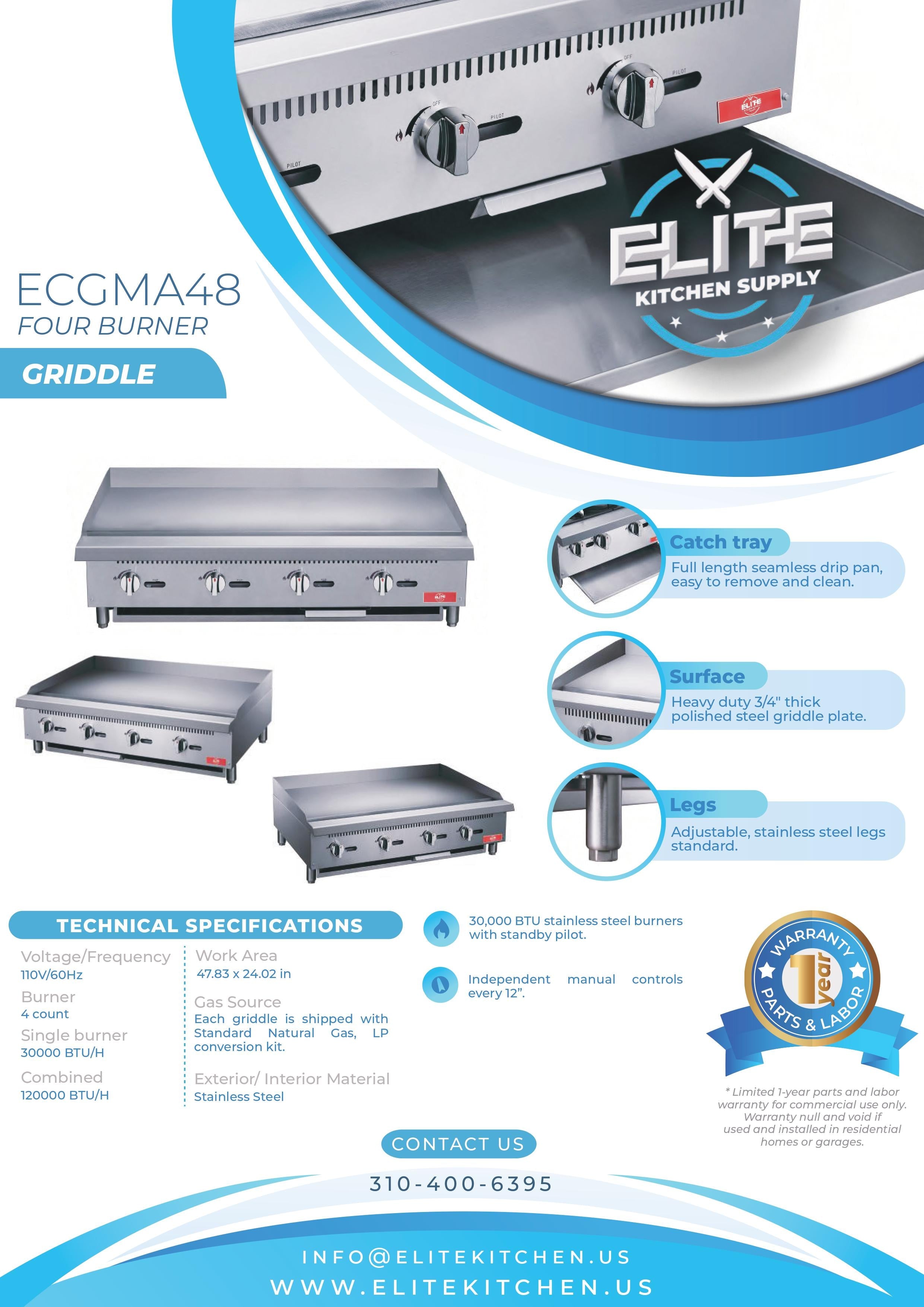 ECGM48 48 in. 4-Burner Commercial Griddle