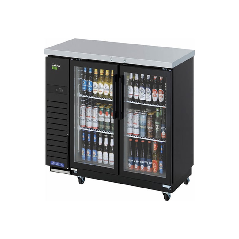 Turbo Air TBB-24-48SGD-N 49 1/8" Bar Refrigerator - 2 Swinging Glass Doors, Black, 115v