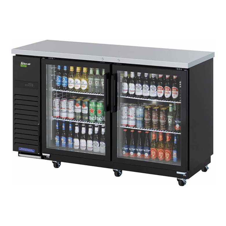 Turbo Air TBB-24-60SGD-N 61 1/8" Bar Refrigerator - 2 Swinging Glass Doors, Black, 115v