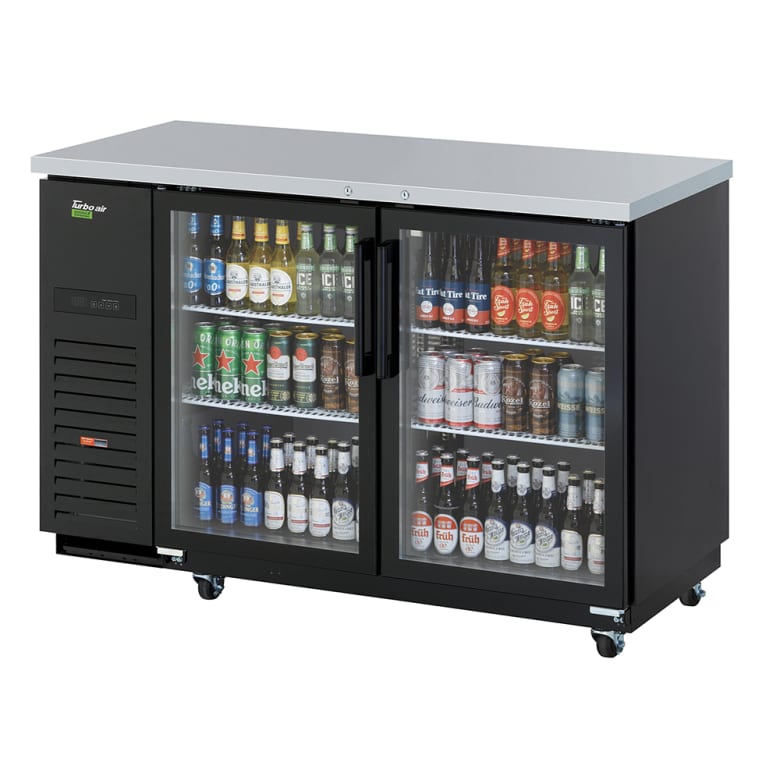 Turbo Air TBB-2SGD-N 58 3/4" Bar Refrigerator - 2 Swinging Glass Doors, Black, 115v