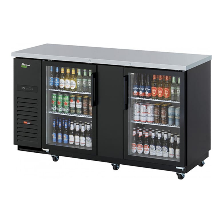 Turbo Air TBB-3SGD-N 69" Bar Refrigerator - 2 Swinging Glass Doors, Black, 115v