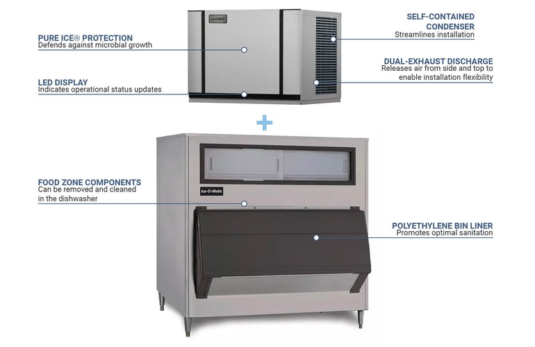 Ice-O-Matic CIM0330HA/B1000-48 313 lb Half Cube Ice Maker w/ Bin - 1000 lb Storage, Air Cooled, 115v