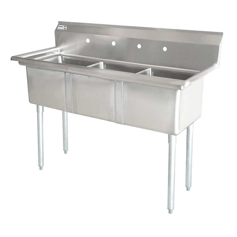 Three Tub Pot Sink with 3.5 Inch Center Drain and No Drain Board 43787