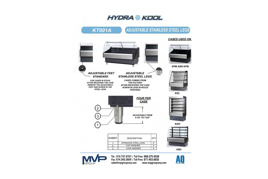 Hydra Kool - KT001A, Adjustable Stainless Legs