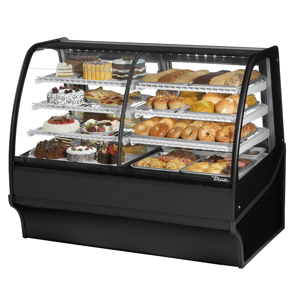 True TDM-DZ-59-GE/GE-B-W 59 1/4" Full Service Dual Zone Bakery Case w/ Curved Glass - (4) Levels, 115v