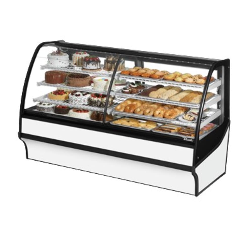 True TDM-DZ-77-GE/GE-S-W 77 1/4" Full Service Dual Zone Bakery Case w/ Curved Glass - (4) Levels, 115v