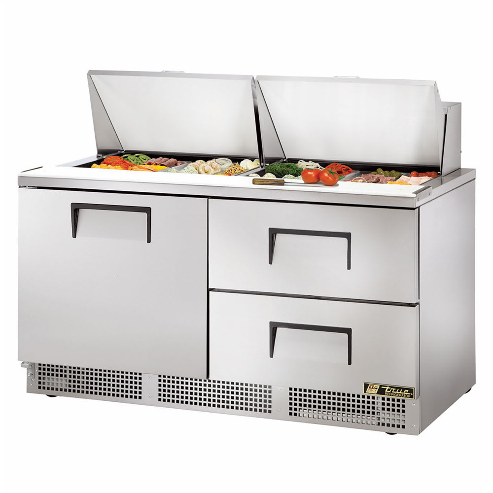 True TFP-64-24M-D-2, Commercial 64.13" W Two-Section Rear Mounted Self-Contained Refrigeration Sandwich/Salad Unit - 115 Volts