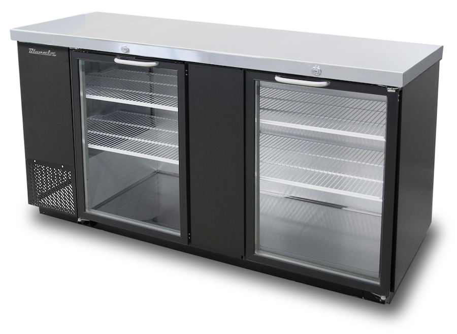 Blue Air - BBB69-3BG-HC, 2 Glass Doors Back Bar Cooler, Black Finish Exterior, 69" W x 27" D, R-290 Refrigerant