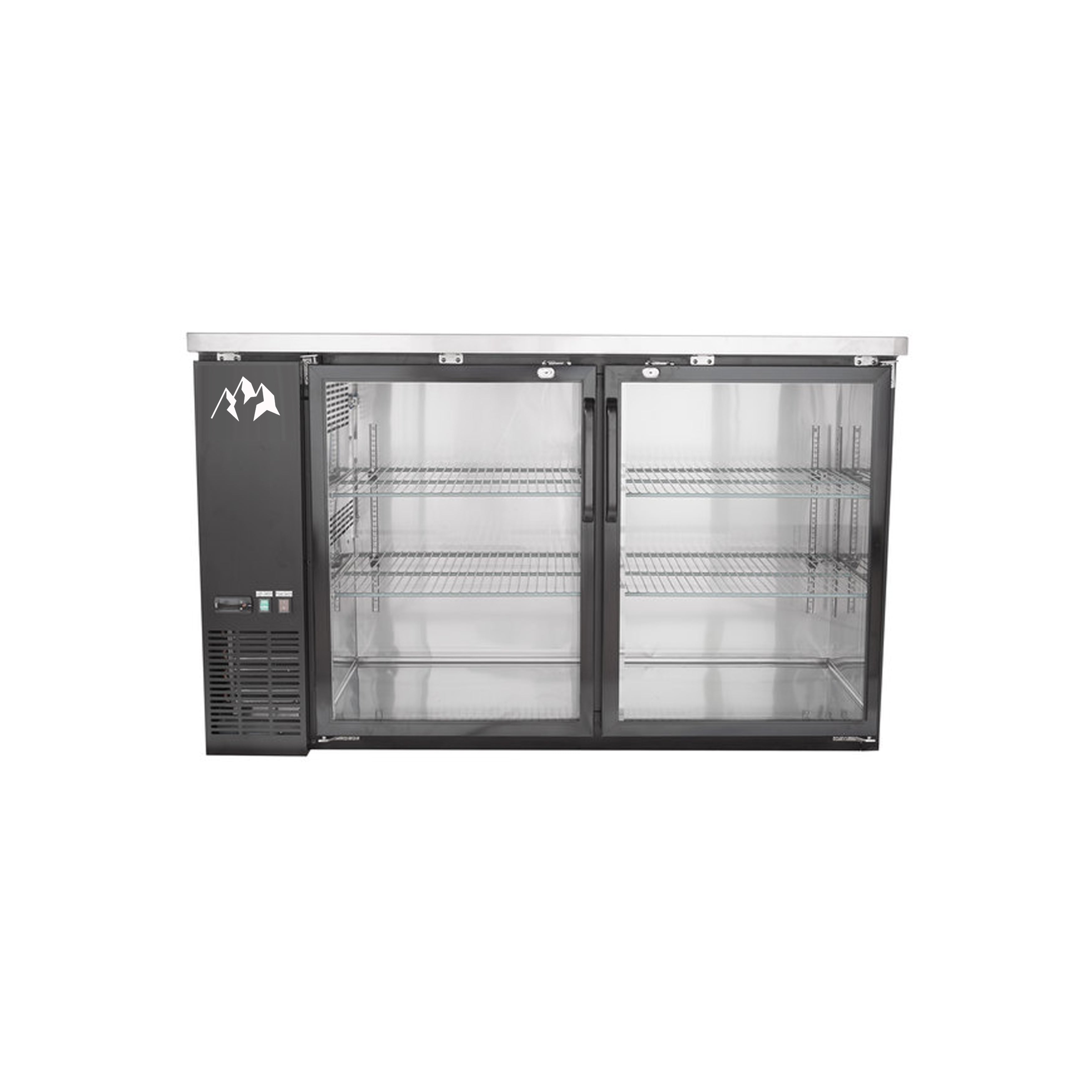 Chef AAA - UBB-2G-HC, Commercial 59" Glass Door Back Bar Refrigerator Black 19 Cu.ft.