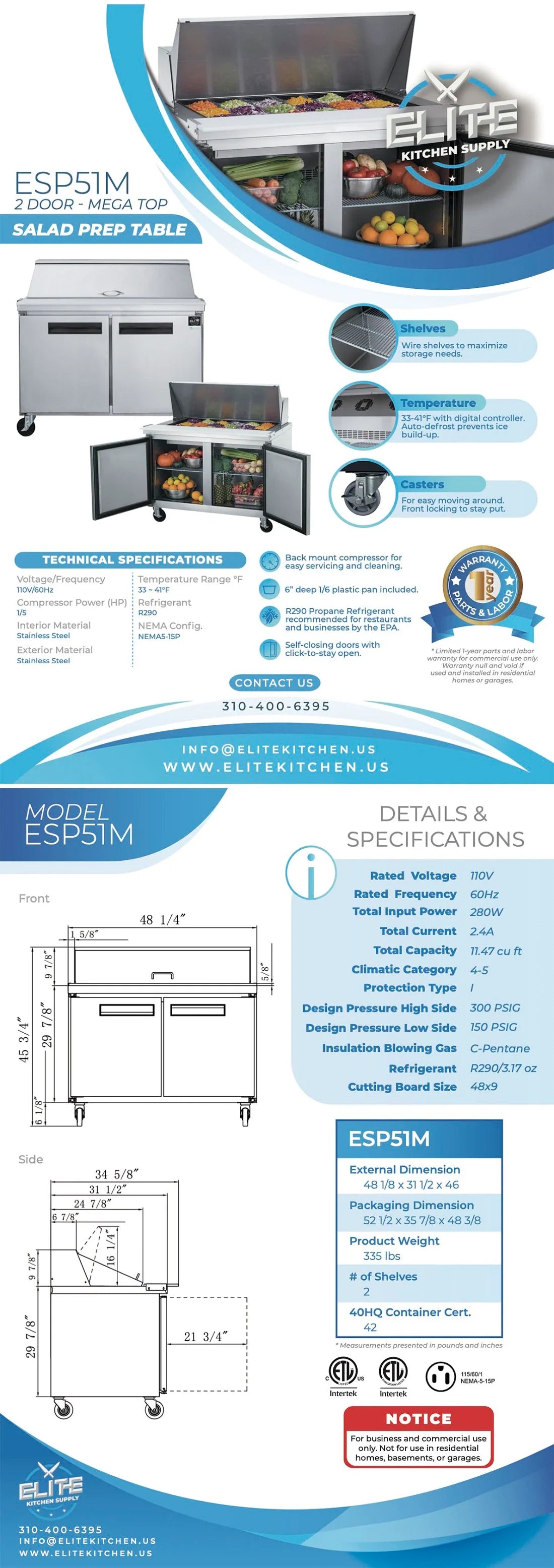 ESP51M Mega Top Food Prep Table Commercial Refrigerator