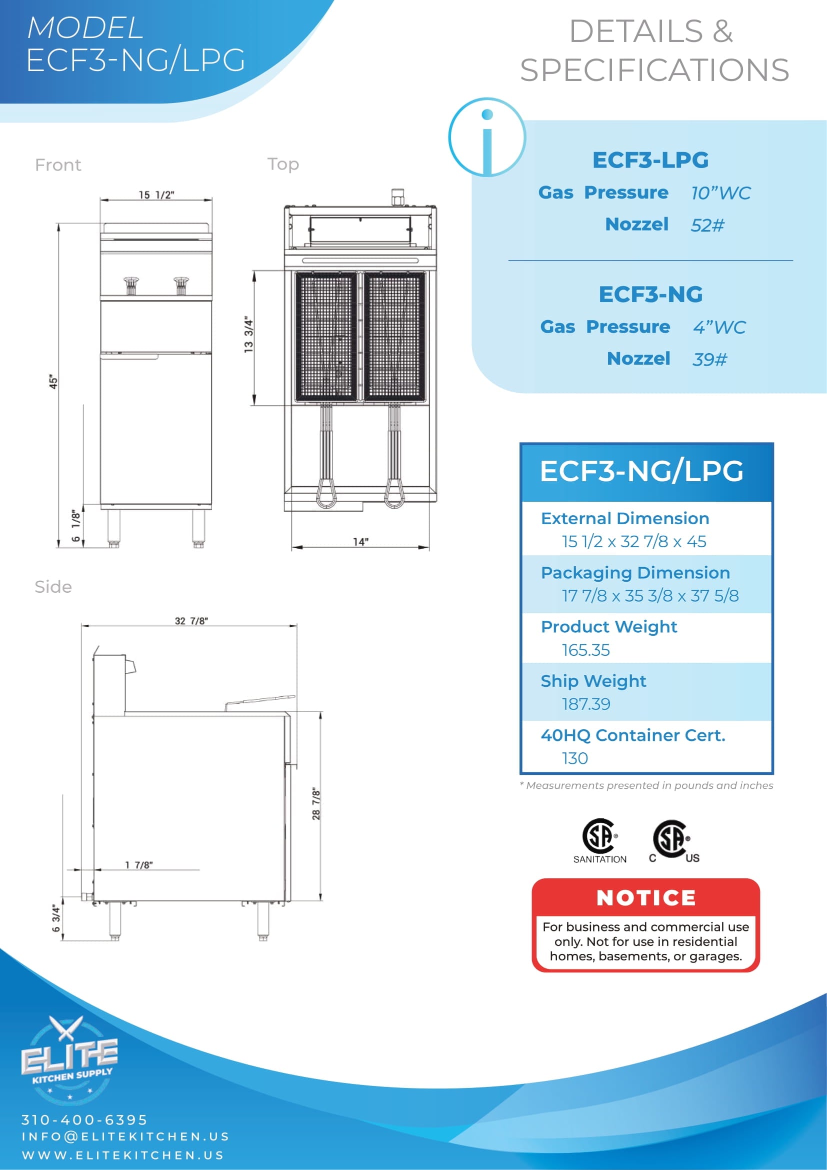 ECF3-NG 3 Tube Burner Fryer