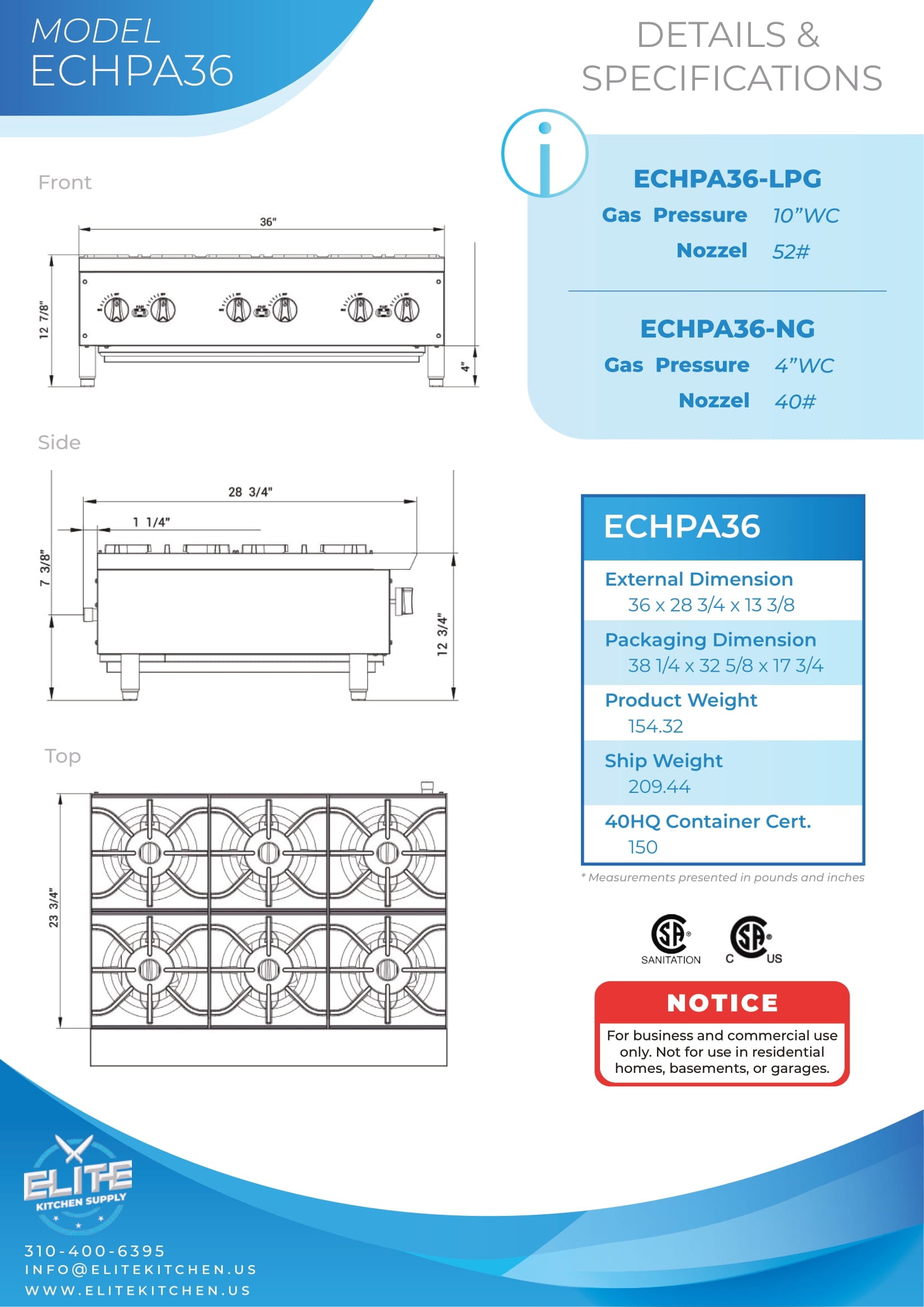 ECHPA36 36 in. 6-Burner Hot Plate