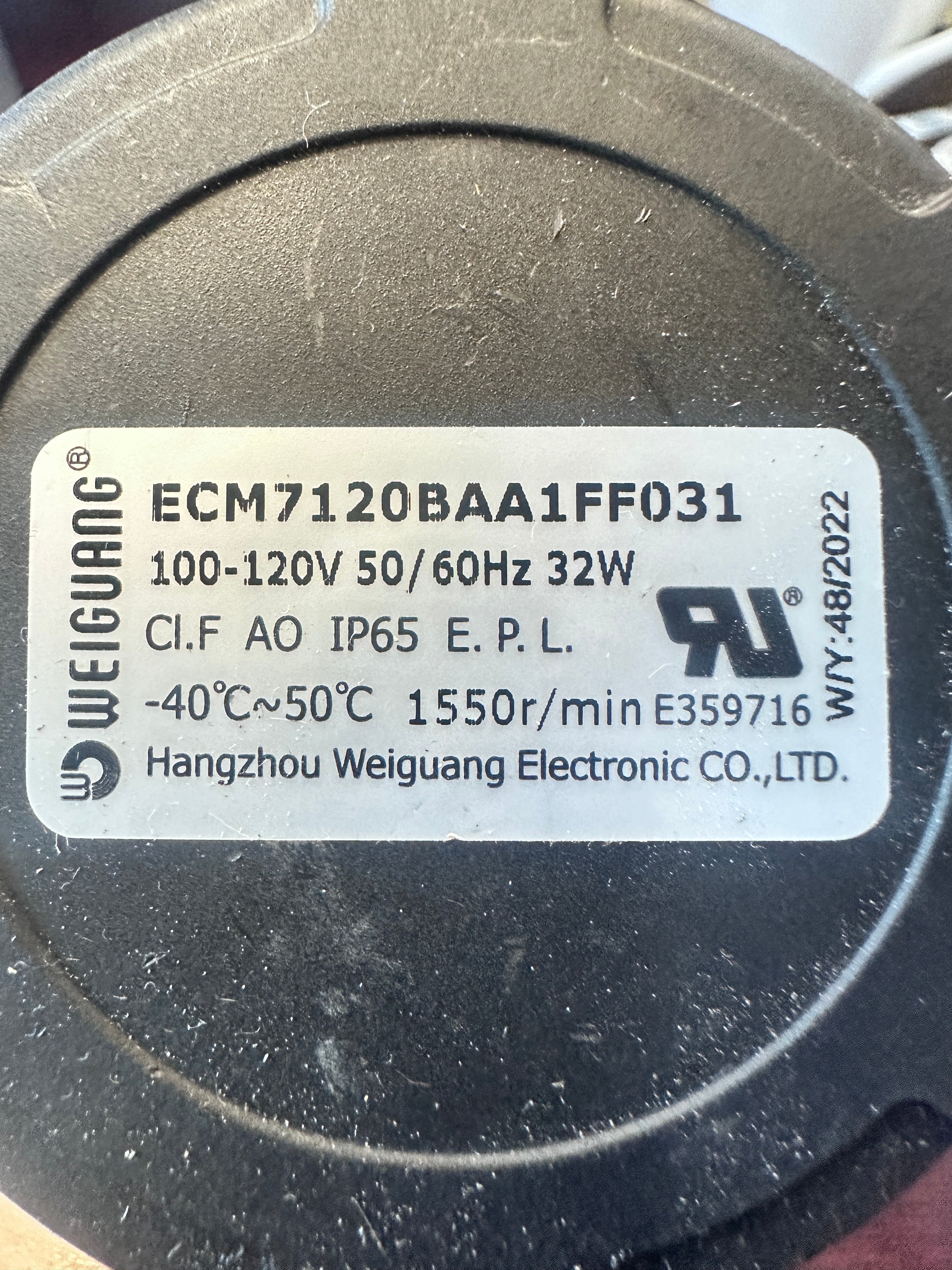 WEIGUANG FAN MOTOR ECM7120BAA1FF031