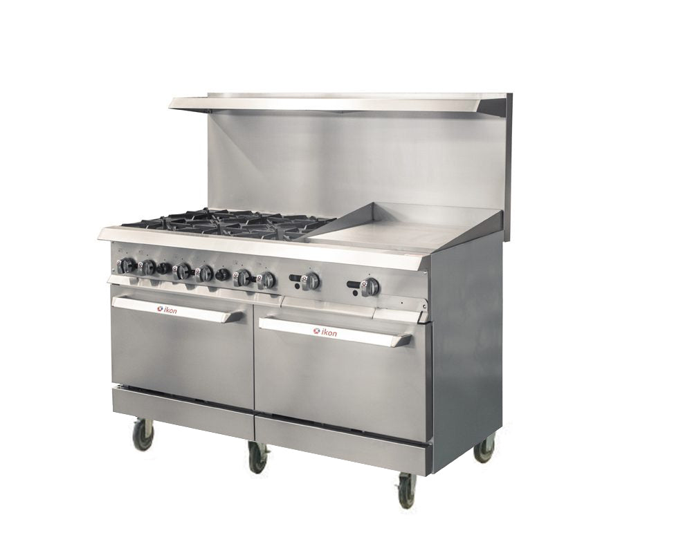 IKON - IR-6B-24MG-60, 60" Gas Range With 24” Griddle& 6 Burners 306,000 BTU Manual Control