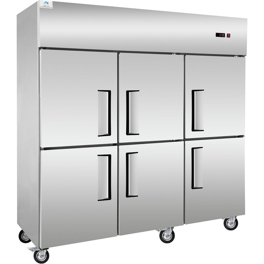 Chef AAA - SCD-660F 72" Commercial Reach-In Freezer with 6 Solid Half Doors