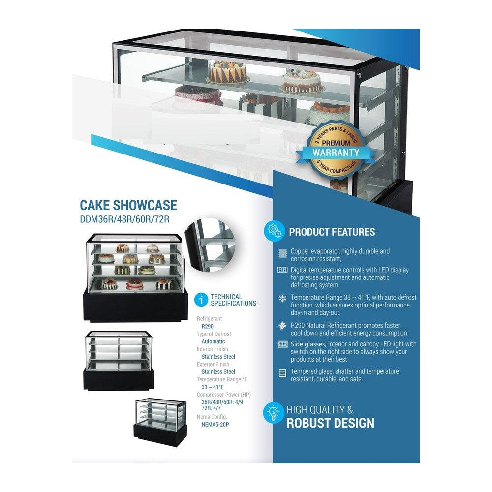 Chef AAA - CV-180 72" Refrigerated Flat Glass Bakery Display Case