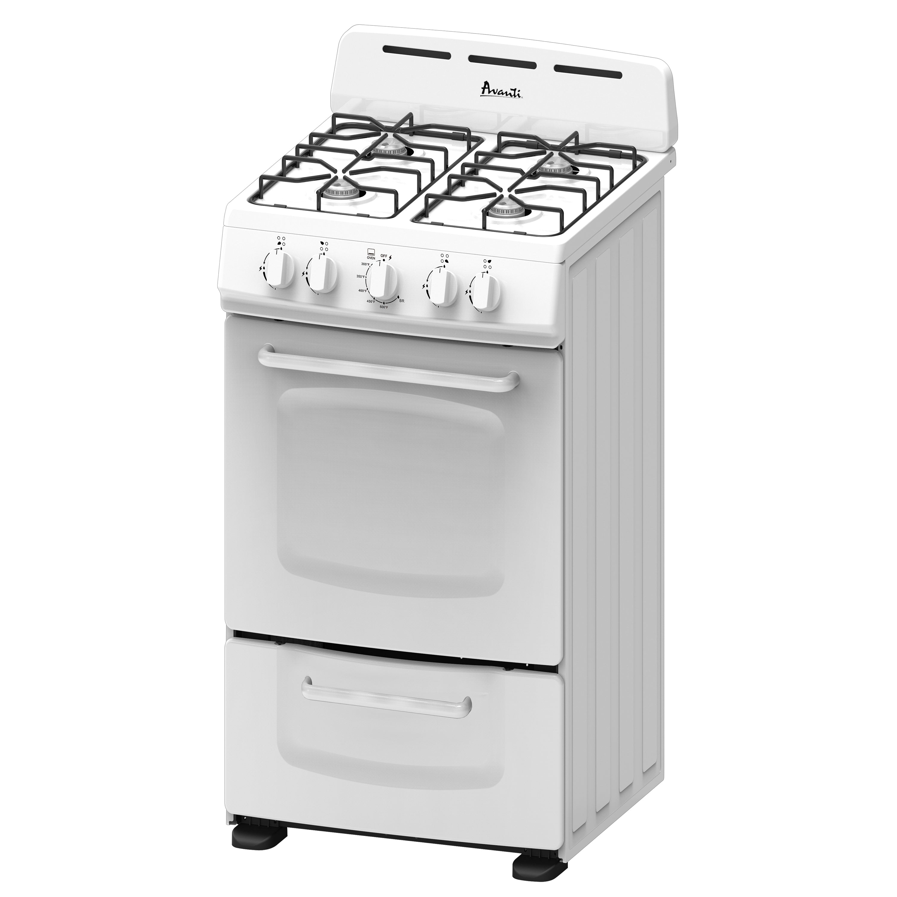 Avanti - GRO20P0W, Avanti 20" Gas Range Oven with Solid Metal Door, in White