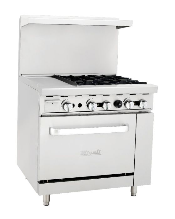 Migali - C-RO4B-12GL-NG, 36" 12” Griddle, 4 Burner Oven Range Natural Gas BTU148000