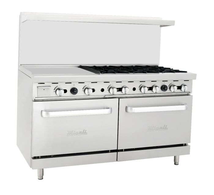 Migali - C-RO6B-24GL-LP, Commercial 60" 6 Burner, 24” Griddle Oven Range Liquid Propane BTU240000