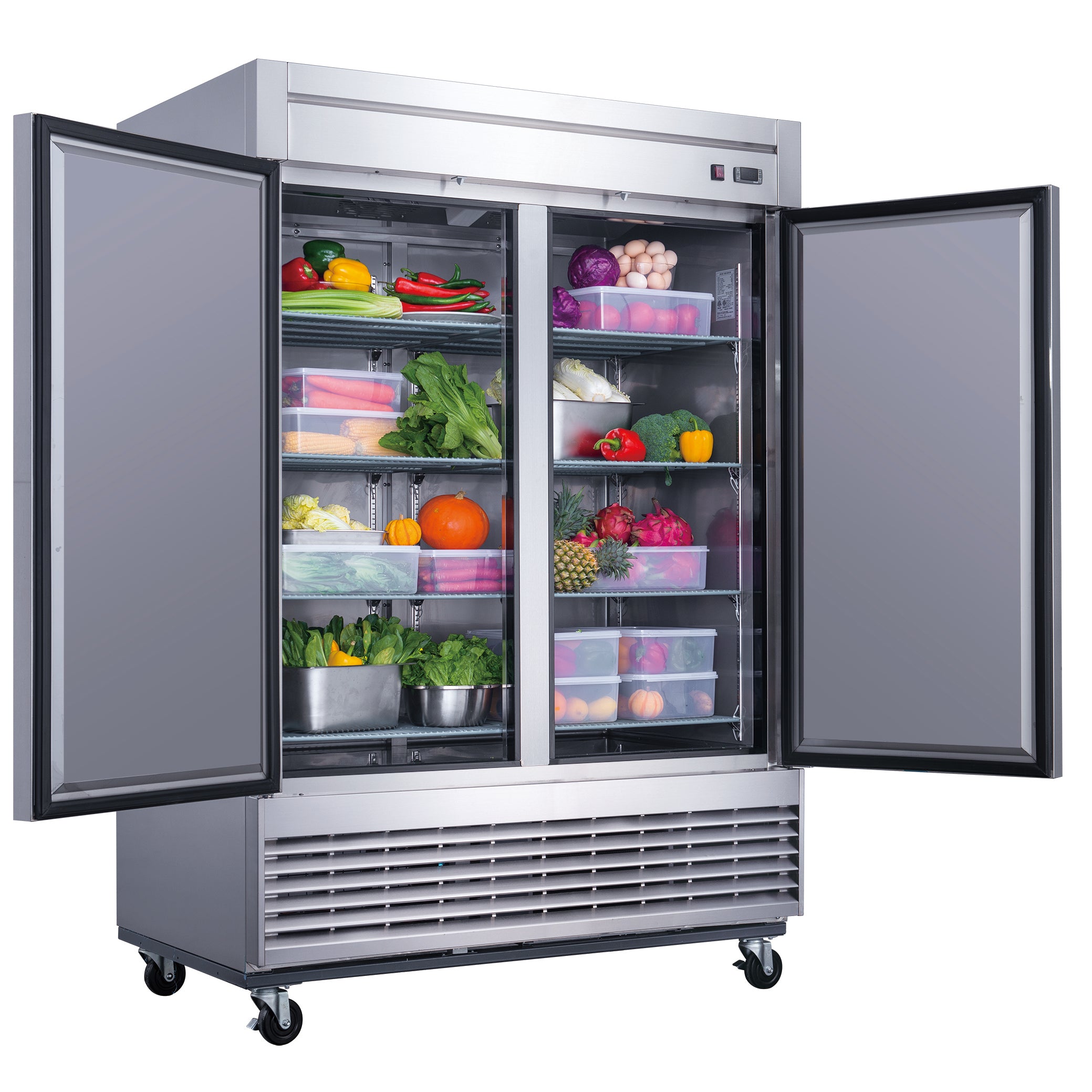 Dukers - D55R, Commercial 55" 2 Solid Door Reach-In Refrigerator Stainless Steel 40.74 cu. ft.