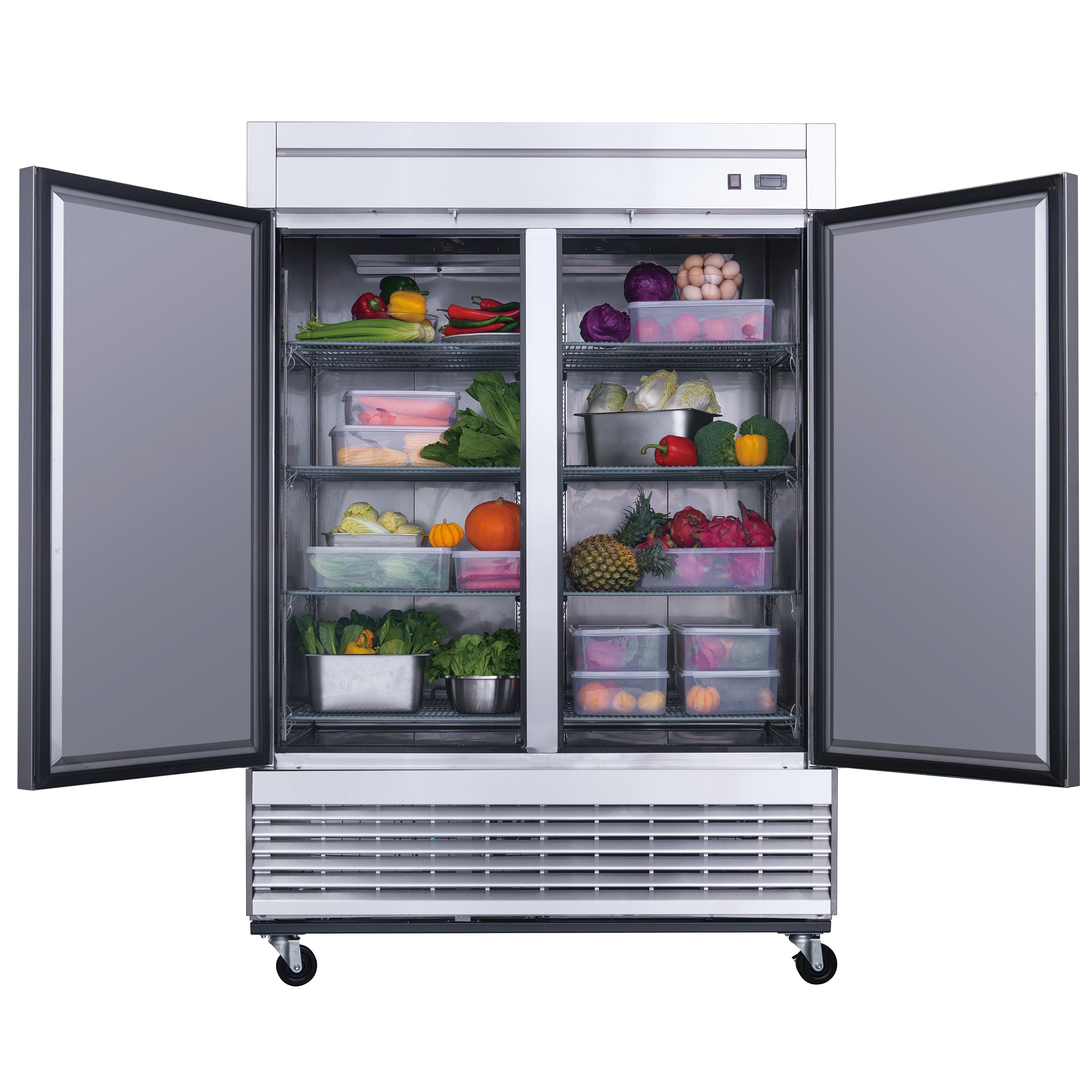 Dukers - D55R, Commercial 55" 2 Solid Door Reach-In Refrigerator Stainless Steel 40.74 cu. ft.