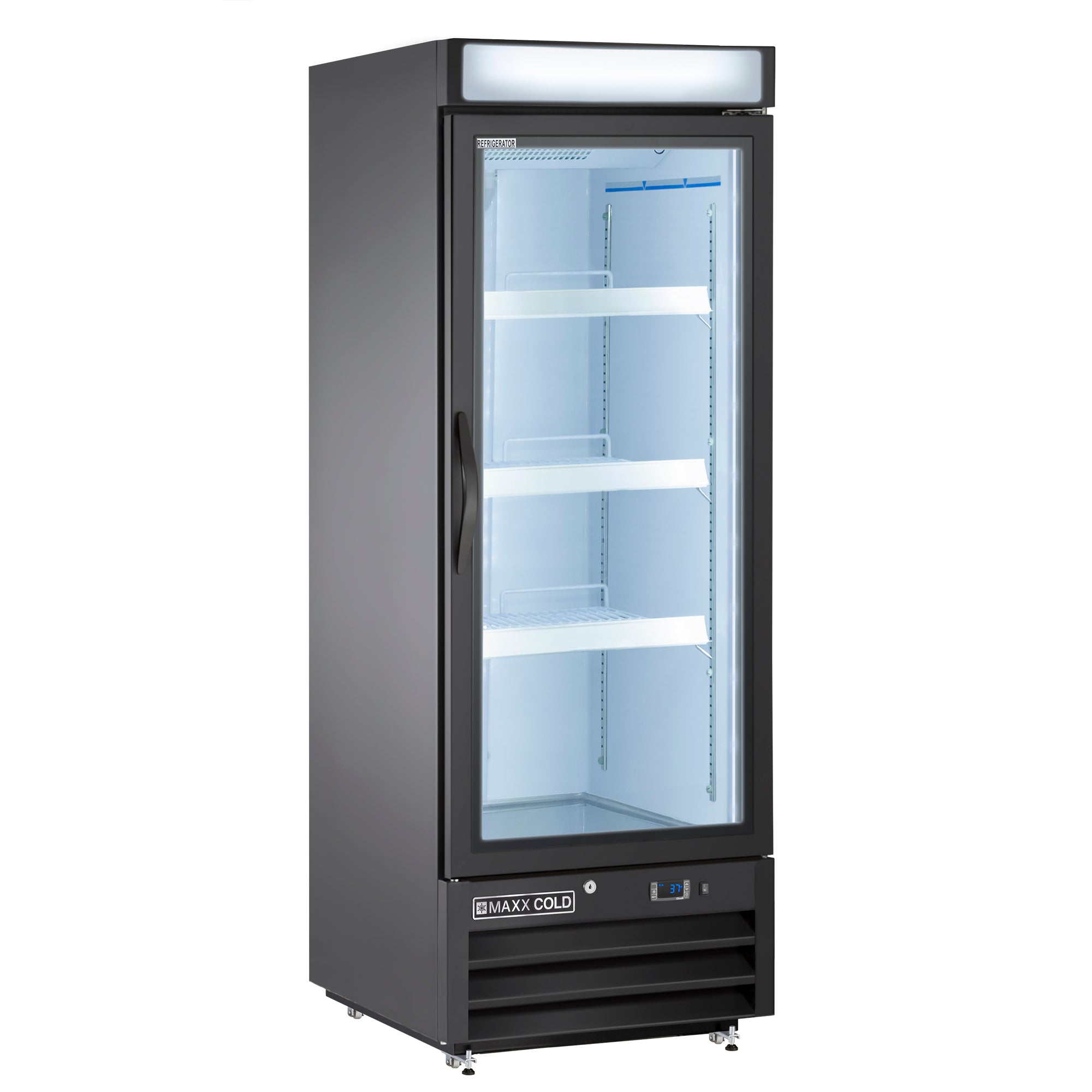 Maxx Cold - MXM1-16RBHC Single Glass Door Merchandiser Refrigerator, Free Standing, 25"W, 16 cu. ft. Storage Capacity, in Black