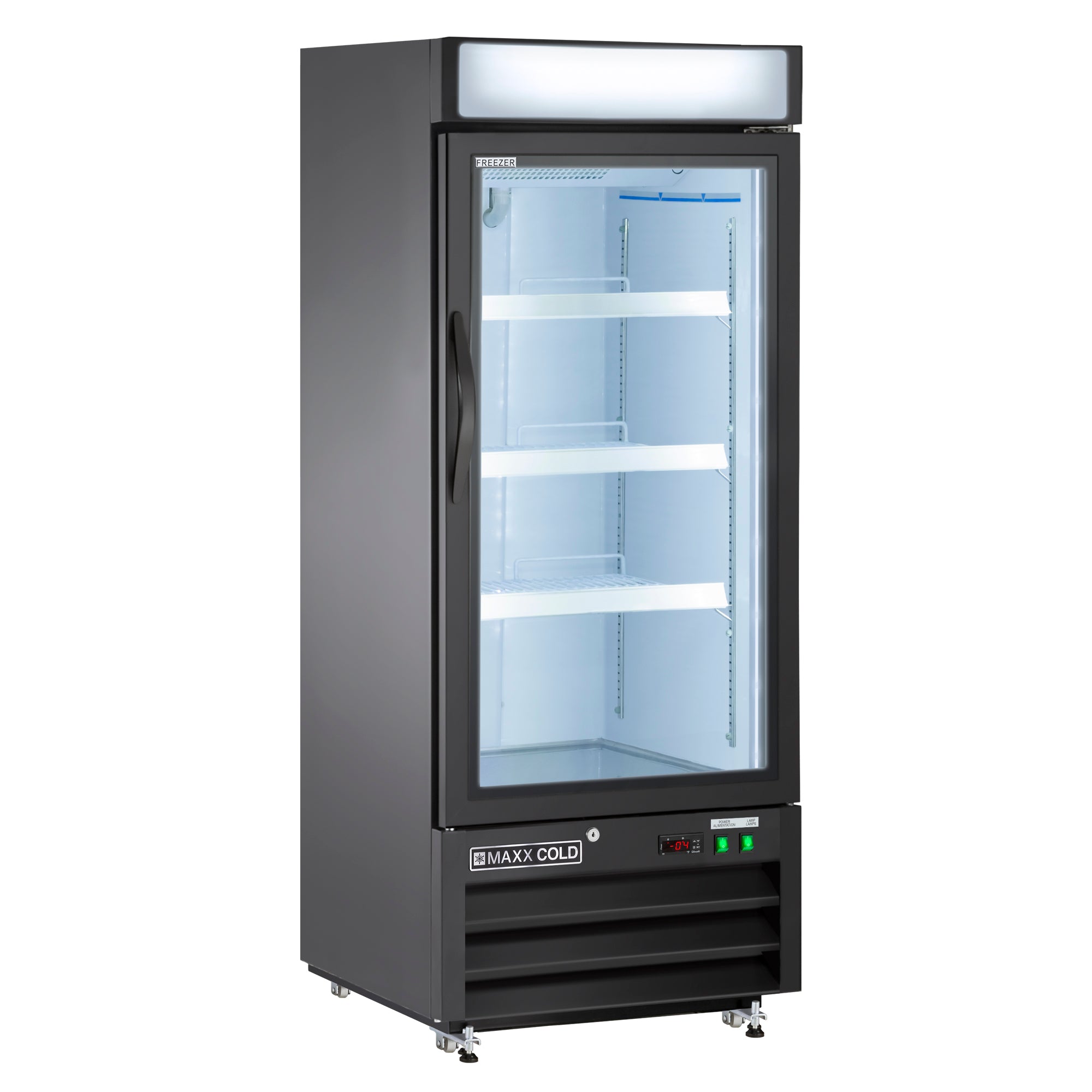 Maxx Cold - MXM1-12FBHC Single Glass Door Merchandiser Freezer, Free Standing, 25"W, 12 cu. ft. Storage Capacity, in Black