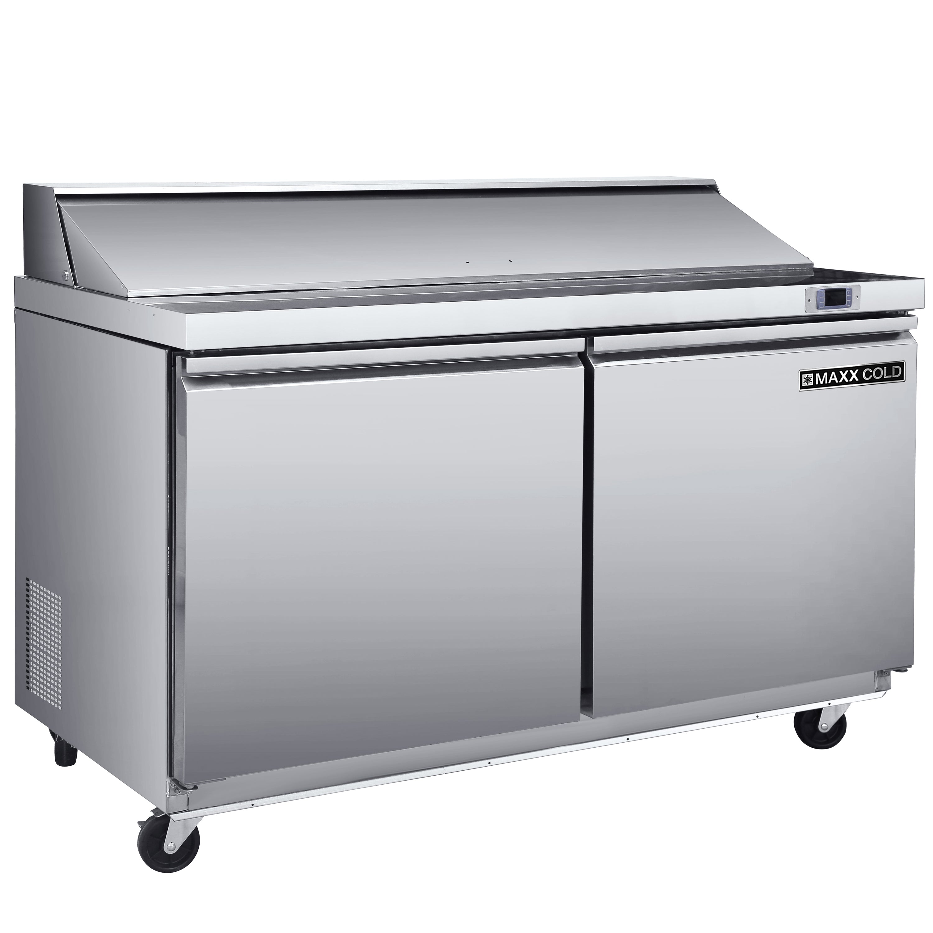 Maxx Cold - MXSR48SHC Two-Door Refrigerated Sandwich and Salad Prep Station, 48.4"W, 13.77 cu. ft. Storage Capacity, Equipped with (6) 4" Deep Pans and Cutting Board, in Stainless-Steel