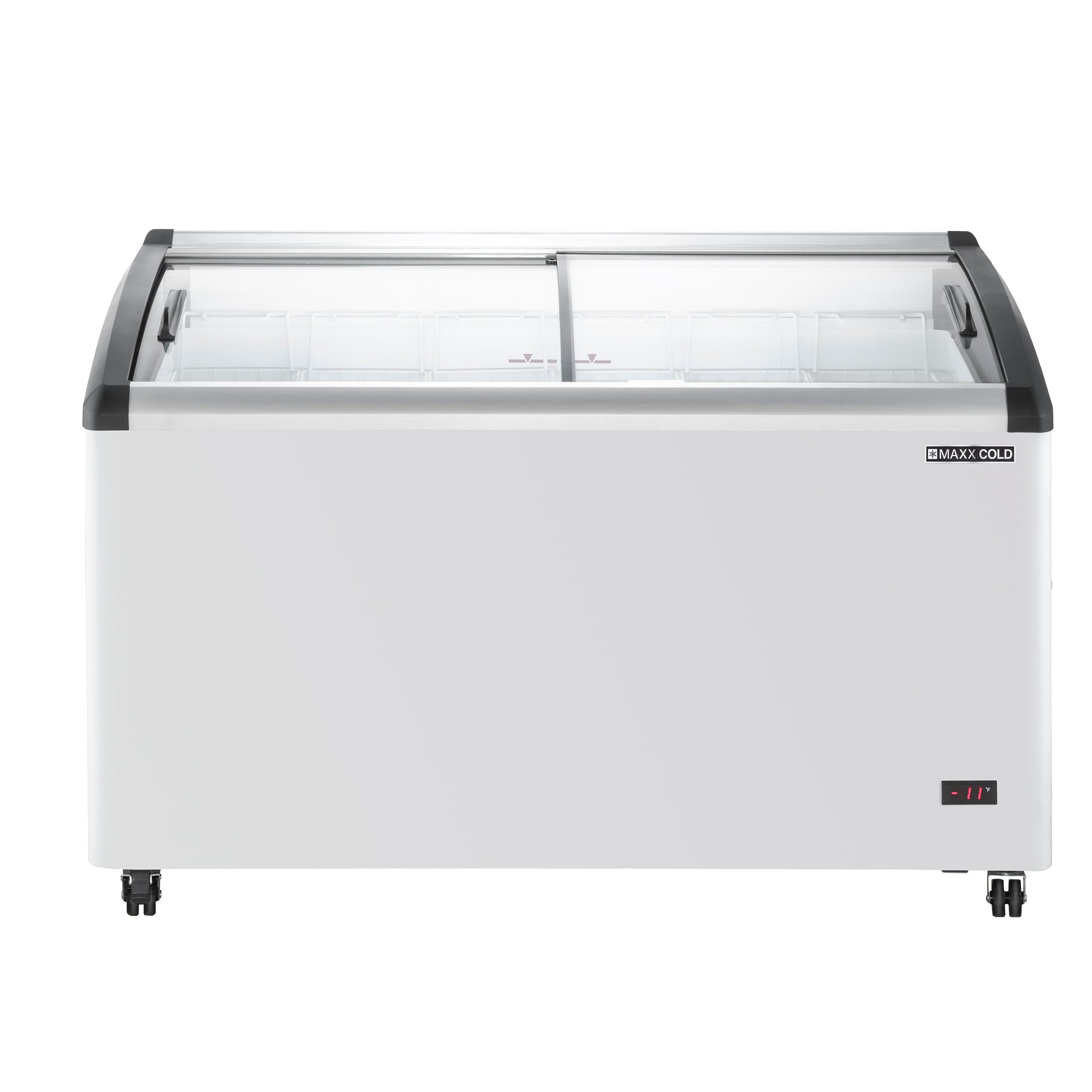 Maxx Cold - MXF54CHC-6 Curved Glass Top Chest Freezer Display, 53.2"W, 9.96 cu. ft. Storage Capacity, Equipped with (6) Wire Baskets, in White