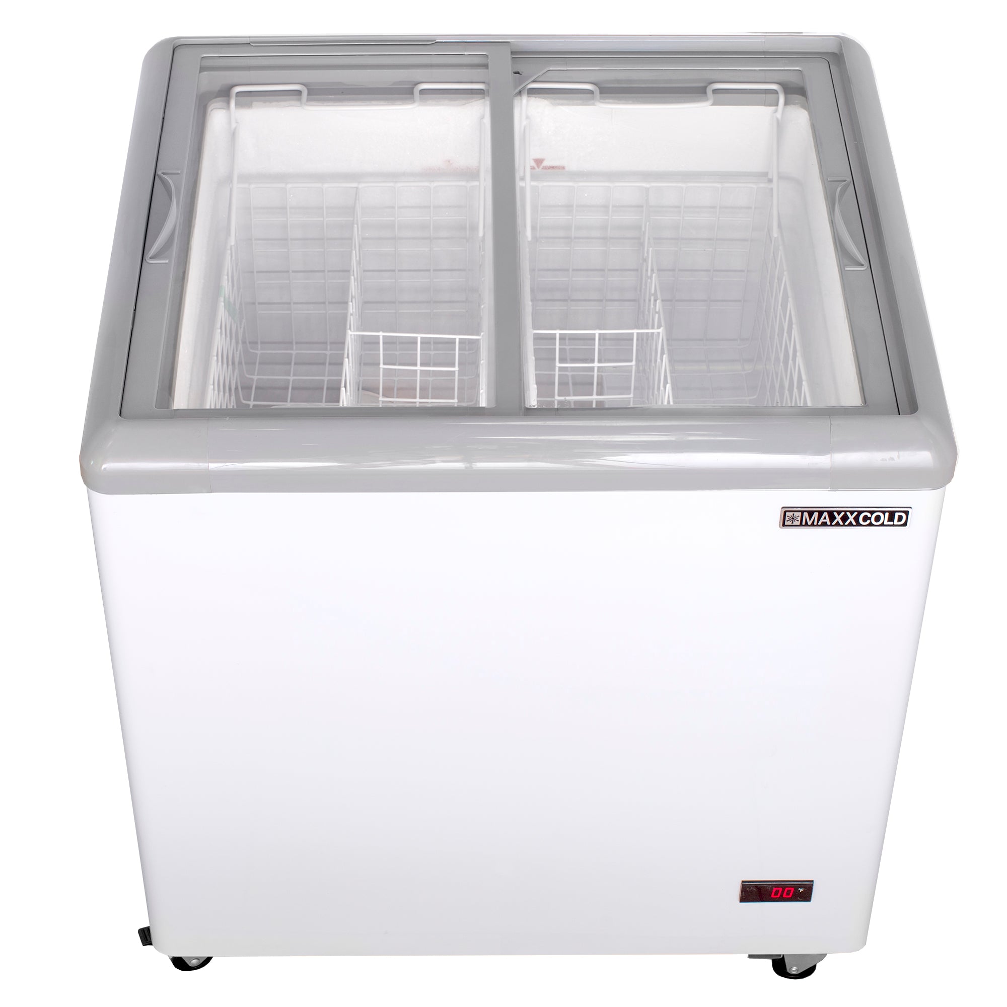 Maxx Cold - MXF31F Sliding Glass Top Mobile Ice Cream Display Freezer, 31"W, 5.8 cu. ft. Storage Capacity,  Equipped with (2) Wire Baskets, in White