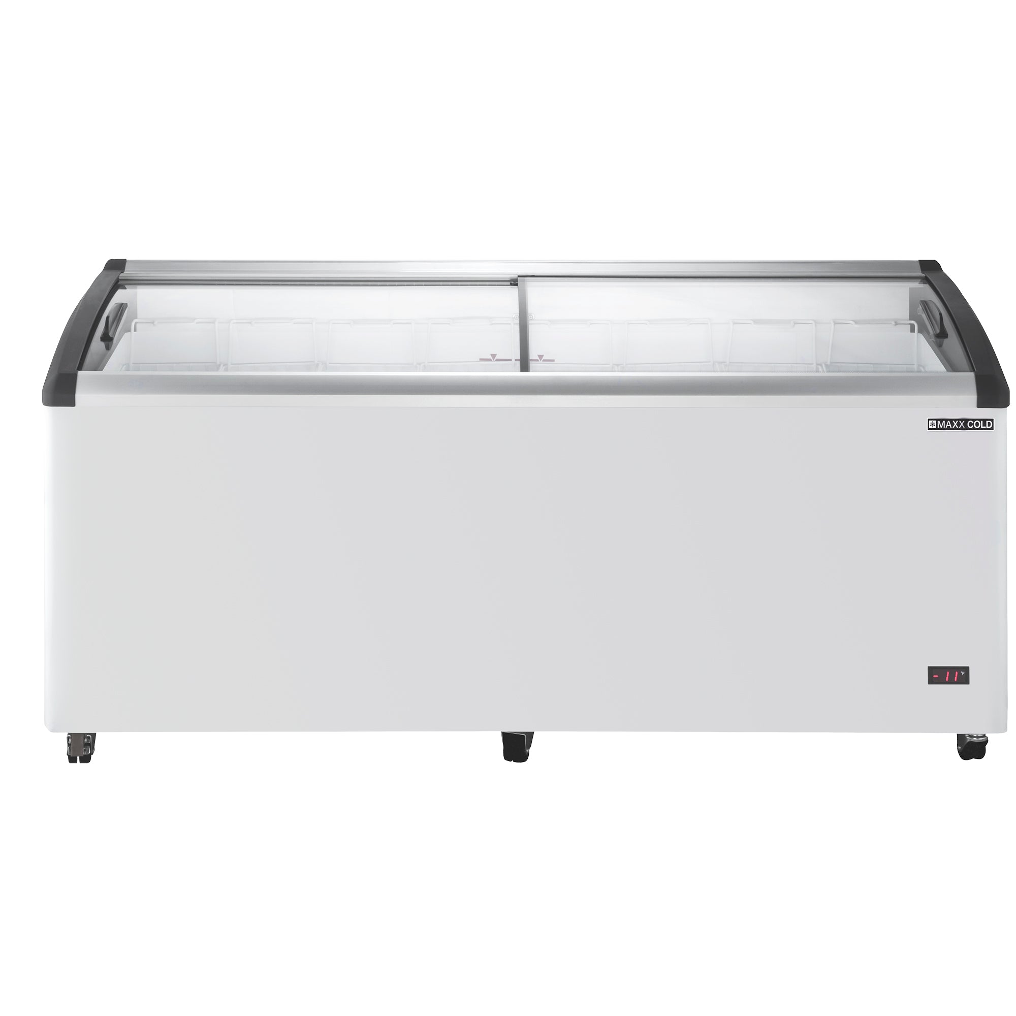 Maxx Cold - MXF72CHC-8 Curved Glass Top Chest Freezer Display, 71.7"W, 14.30 cu. ft. Storage Capacity, Equipped with (8) Wire Baskets, in White