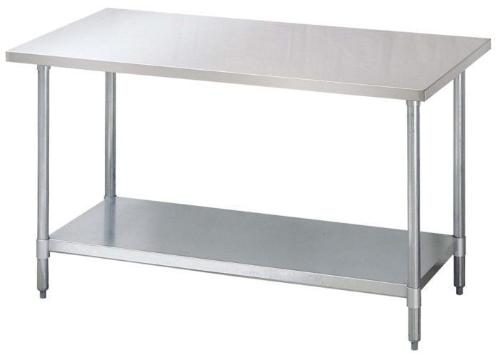 Green World - 
TSW-2460S  - Work Table, 24″ W x 60″ L, 18/304 stainless steel flat top w/turned down edges, with adjustable galvanized undershelf & legs with adjustable ABS bullet feet